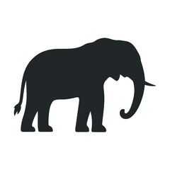 Monochrome Silhouette Of An African Elephant Standing Isolated Against A White Background In Vector Format