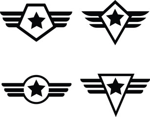 Military Star with Wings Logo Set – Winged Badge and Aviation Icon Collection (4 Variations) © Ahmad