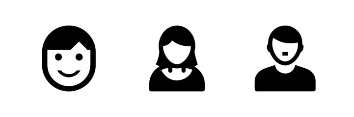 A minimalist vector icon set depicting avatar profiles, perfect for user interfaces and social media designs.