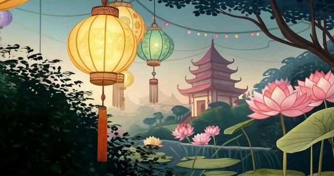 chinese lantern with flowers