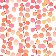 Seamless pattern with coral and pink watercolor leaves