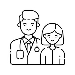 doctor with patient icon, doctor with patient line art - simple line art of doctor with patient, perfect for doctor with patient logos and icons
