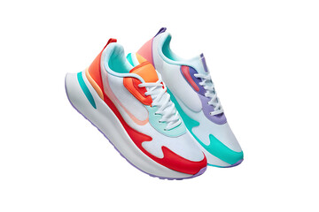 colorful cool running sneakers mockup, png file of isolated cutout object with shadow on transparent background. PNG