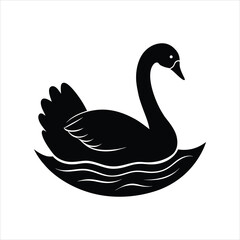 Black Swan Silhouette Floating on Lake Vector Art