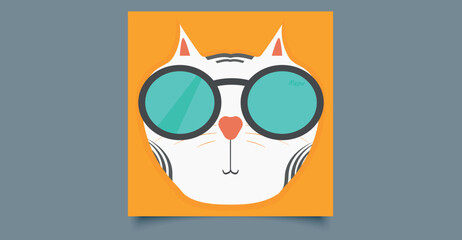 Cool Cat in Sunglasses Vector. Funny Flat Style Illustration for T-Shirts and Posters