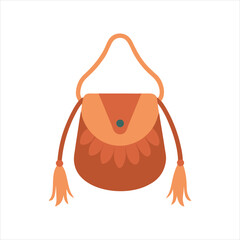 Boho Leather Bag Vector Fringe Shoulder Handbag Illustration