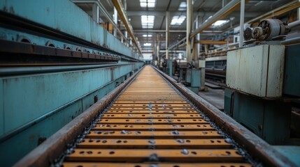 Industrial conveyor belt in a large factory