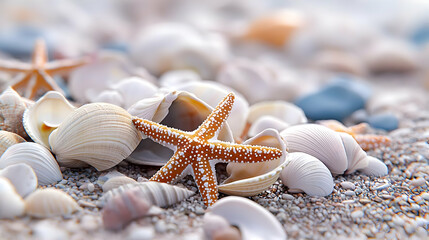 Seashells And Starfish On Sandy Beach