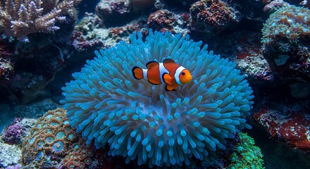 Obraz premium Clownfish and Sea Anemone in Underwater Reef