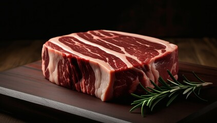Fototapeta premium Raw Steak with Rosemary Moody Butcher Board Scene