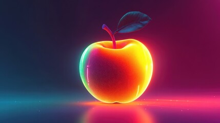 Glowing vibrant apple with neon hues