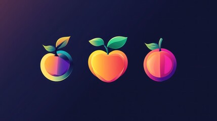 Vibrant fruit logo set.  Modern, colorful, gradient fruit illustrations