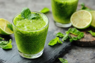 Fototapeta premium Green smoothie. AI generated illustration.