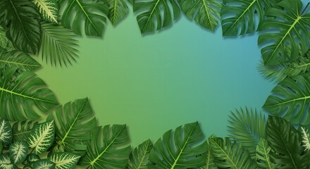 Green Leaves Frame on Gradient Background