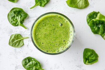 Obraz premium Green smoothie on white background. AI generated illustration.