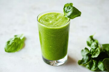 Fototapeta premium Green smoothie on white background. AI generated illustration.