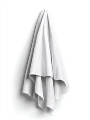 Clean white textured cloth hanging on a white wall creating a minimalist aesthetic perfect for product mockups and showcasing fabric detail in a simple and elegant way