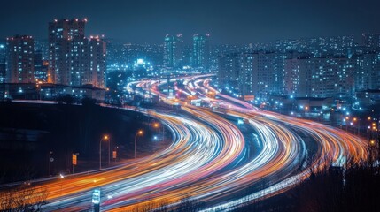 Fototapeta premium Night City Expressway - Urban Lights and Movement