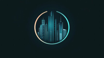 Obraz premium Futuristic city skyline encircled by a circle