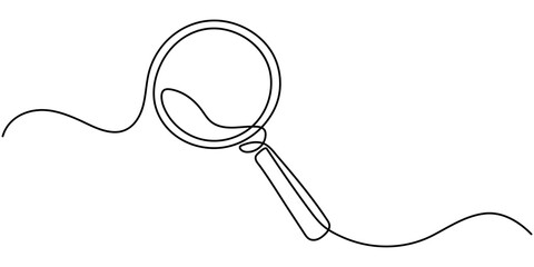 Magnifying Glass Continuous Line Icon, Continuous line illustration of magnifying glass. Continuous line drawing of magnifying glass lens, Magnifying glass in continuous one line drawing.