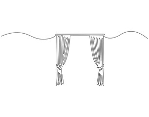Continuous line drawing of curtain. Single line illustration of luxury curtain. Luxury intetior concept. Editable outline