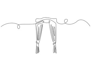 Continuous line drawing of curtain. Single line illustration of luxury curtain. Luxury intetior concept. Editable outline