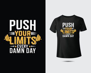 Gym workout fitness motivational t-shirt designs beast mode push limits no pain no gain inspirational quotes bodybuilding training apparel for men and women sporty graphic prints.