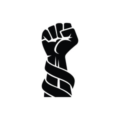 Raised Fist with Ribbon Silhouette Vector – Black Power Protest Symbol, Resistance Emblem, Revolution Fist Icon, Freedom Movement Graphic for Activism, Solidarity, and Social Justice Design

