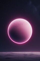 Create a 4K vertical mobile wallpaper featuring a half-pink planet in dark space, illuminated with soft textures and a glowing pink atmosphere, creating a minimalist, cinematic, and visually captivati