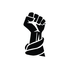 Raised Fist with Ribbon Silhouette Vector – Black Power Protest Symbol, Resistance Emblem, Revolution Fist Icon, Freedom Movement Graphic for Activism, Solidarity, and Social Justice Design
