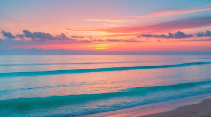 A beautiful orange sunset paints the sky and sea with warm colors at dusk
