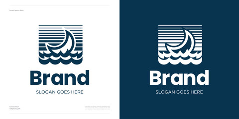 Half moon set rise ocean sea surface water logo icon design vector template element editable, Symbol crescent for brand identity business