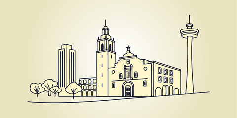 Obraz premium San Antonio one-line drawing skyline. Vector.