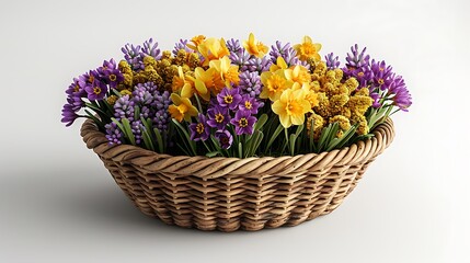 Colorful floral basket with fresh spring blossoms and vibrant arrangement high resolution picture