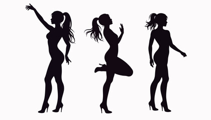 Dynamic silhouettes of three women in poses, contemporary design