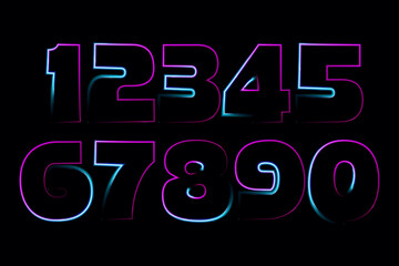 neon set numbers, Set of 3d render, numbers one glowing in the dark, pink blue neon light. Abstract cosmic vibrant color digit neon glow. Glowing neon lighting on dark background. Numbers futuristic 
