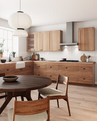 Beautiful modern cuisine with elegant wooden accents and minimalist designer approach