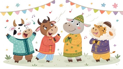 Naklejka premium When Eid Animals Wear Baju Melayu – You’ll Smile Too!” (Cuteness overload in traditional clothes)
