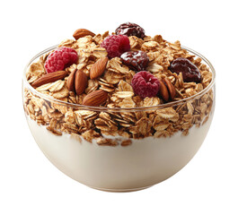 Healthy breakfast bowl yogurt granola berries kitchen isolated on transparent background