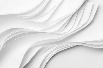 White Abstract Waves with Smooth Flowing Curves, Minimalist Design Featuring Elegant Paper Folds, Monochrome Tones, and Sculptural Fluidity.