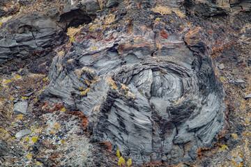 Close-up of rock formation and lava, rough textured circular patterns, rocky coast of Coronado Island, protected nature reserve, Loreto Bay National Marine Park, Baja California Sur, Mexico
