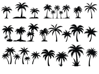 Palm tree silhouettes with varied trunk and leaf shapes vector illustration
