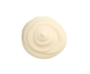 Sample of delicious mayonnaise isolated on white, top view