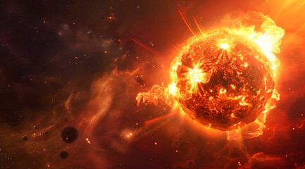 Obraz premium Fiery Sun in Outer Space