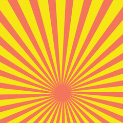 Yellow and red banner with Sun rays, yellow comic background. Sunburst background