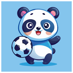 Naklejka premium Happy Panda Playing Soccer – Cute Sport Animal Clipart