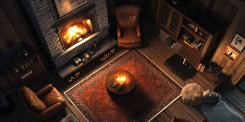 Cozy interior fireplace scene