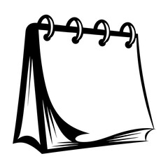 Black and white illustration of a calendar with spiral binding design