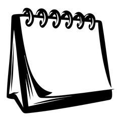 Desktop calendar with blank page, illustration in black and white color