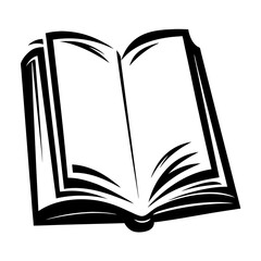 Stylized black and white open book illustration with blank pages ready to read